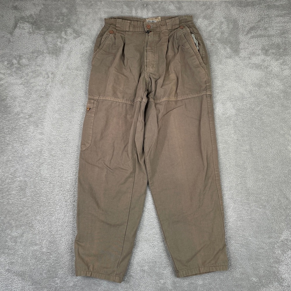 Cosi Crest Cargo Pants Mens 30x30 Brown Baggy Y2K Pleated Cotton Skater